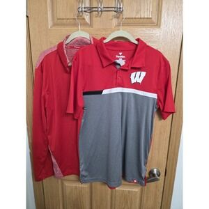 Wisconsin Badgers Fanatics Men's Large Red Golf Shirt And Quarter Zip Pullover